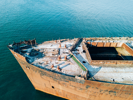 Aerial Drone View Of Old Shipwreck Ghost Shipの写真素材