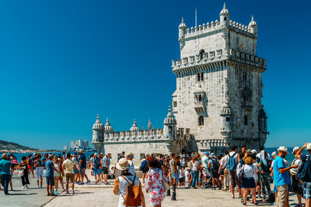 LISBON, PORTUGAL - AUGUST 23, 2017: Belem Tower of Saint Vincent (Torre de Belem) Is A Fortified Towerのeditorial素材