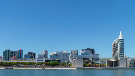 LISBON, PORTUGAL - AUGUST 18, 2017: Parque das Nacoes (Park of Nations) in Lisbon is a Modern Cultural Center And A Place For A Shopping Mall, The Pavillion Building, Aquarium and Hotelsのeditorial素材