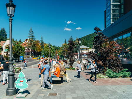 SINAIA, ROMANIA - SEPTEMBER 15, 2017: Downtown View Of Sinaia, Town And Mountain Resort In Prahova County.のeditorial素材