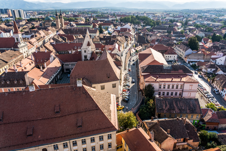 Aerial View Of Sibiu City Skyline In Romaniaの写真素材