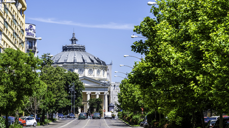 BUCHAREST, ROMANIA - JUNE 05, 2017: The Romanian Athenaeum George Enescu (Ateneul Roman) opened in...