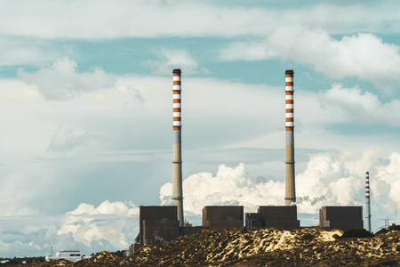 Red And White Chimney Of Power Plant Factory