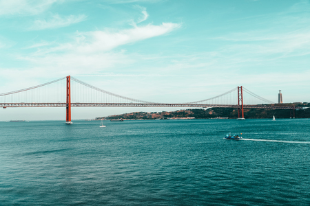 LISBON, PORTUGAL - AUGUST 25, 2017: 25 de Abril Bridge (25th April Bridge) In Lisbon Portugalのeditorial素材