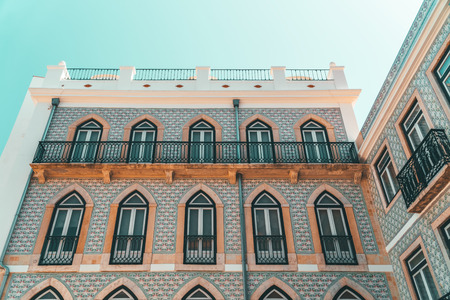 Colorful Apartment Building Facade In Lisbon, Portugalの写真素材