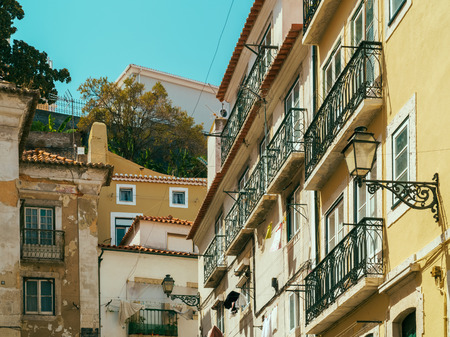 Colorful Apartment Building Facade In Lisbon, Portugalの写真素材