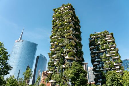 MILAN, ITALY - MAY 31, 2019: Bosco Verticale Or Vertical Forest Are A Pair Of Residential Towers In Milan. The Buildings Contain More Than 900 Trees, 5000 Shrubs and 11000 Floral Plants.のeditorial素材
