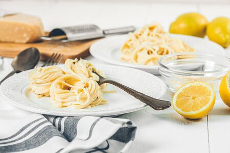 Lemon Spaghetti With Cream Cheese And Parmesanの写真素材