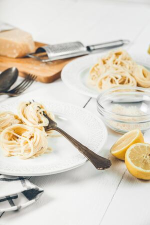 Lemon Spaghetti With Cream Cheese And Parmesanの写真素材