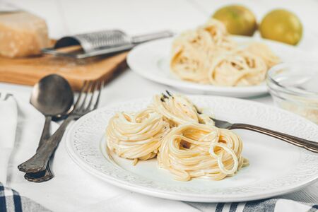 Lemon Spaghetti With Cream Cheese And Parmesanの写真素材