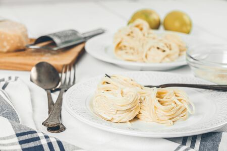 Lemon Spaghetti With Cream Cheese And Parmesanの写真素材