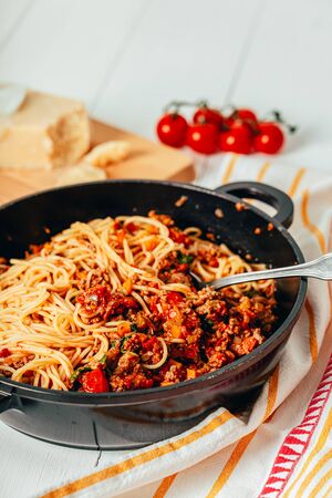 Spaghetti Bolognese With Carrots, Pepper and Courgetteの写真素材