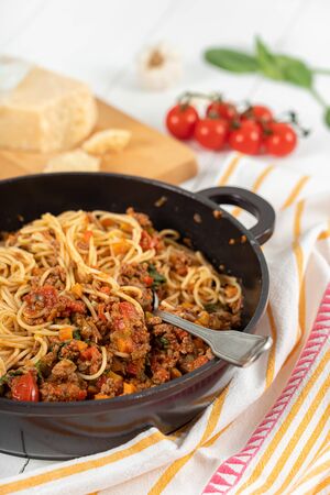 Spaghetti Bolognese With Carrots, Pepper and Courgetteの写真素材