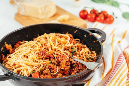 Spaghetti Bolognese With Carrots, Pepper and Courgetteの写真素材