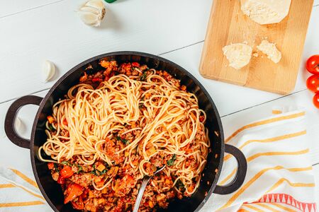 Spaghetti Bolognese With Carrots, Pepper and Courgetteの写真素材