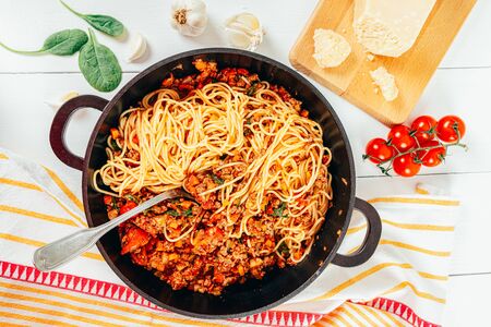 Spaghetti Bolognese With Carrots, Pepper and Courgetteの写真素材
