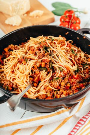 Spaghetti Bolognese With Carrots, Pepper and Courgetteの写真素材