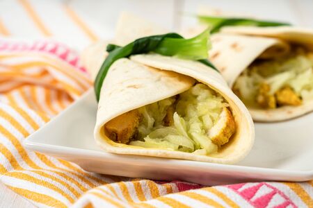 Chicken Wraps With Mango Chutney And Cucumberの写真素材