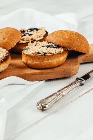 Salmon Sandwiches With Black Olivesの写真素材