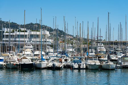 CANNES, FRANCE - JUNE 01, 2019: Luxurious Yachts And Boats In Cannes Harbor Port At Mediterranean Seaのeditorial素材