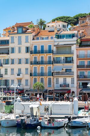 CANNES, FRANCE - JUNE 01, 2019: Cannes Downtown City, Luxurious Yachts And Boats At The City Marina Port In France During Summerのeditorial素材