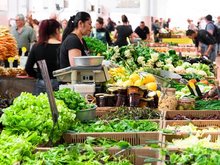CANNES, FRANCE - JUNE 01, 2019: Healthy Fresh Fruits and Vegetables For Sale In Supermarketのeditorial素材