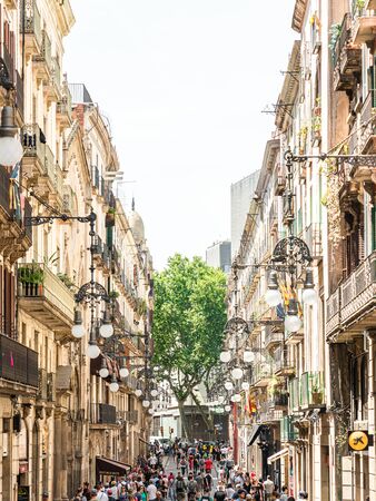BARCELONA, SPAIN - JUNE 03, 2019: Crowd Of People In Central Downtown Barcelona City On Ferran Street (Carrer de Ferran)のeditorial素材