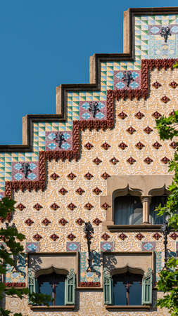 BARCELONA, SPAIN - JUNE 04, 2019: Casa Amatller designed by Josep Puig Cadafalch is a modernisme building in downtown Barcelona cityのeditorial素材