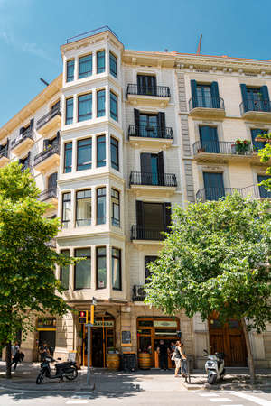 BARCELONA, SPAIN - JUNE 04, 2019: Detail of Beautiful Facade Building Architecture In City Of Barcelona, Spainのeditorial素材