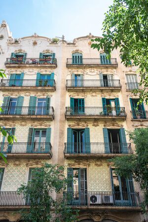 Detail Of Beautiful Facade Building Architecture In City Of Barcelona, Spainの写真素材