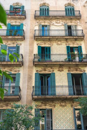 Detail Of Beautiful Facade Building Architecture In City Of Barcelona, Spainの写真素材