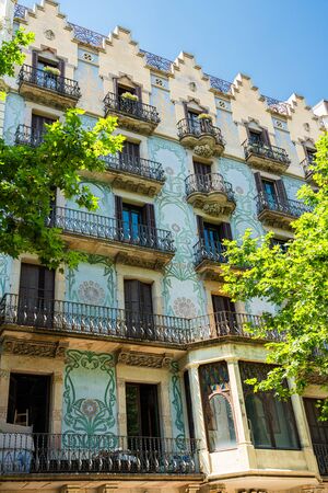 Detail Of Beautiful Facade Building Architecture In City Of Barcelona, Spainの写真素材