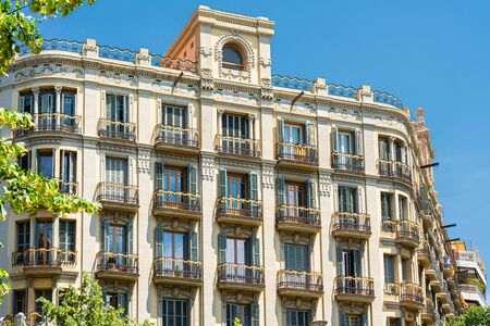 Detail Of Beautiful Facade Building Architecture In City Of Barcelona, Spainの写真素材