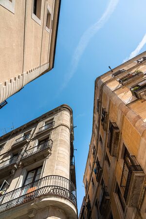 Detail of Beautiful Buildings Architecture In City Of Barcelona, Spain Shot With Perspective Viewの写真素材