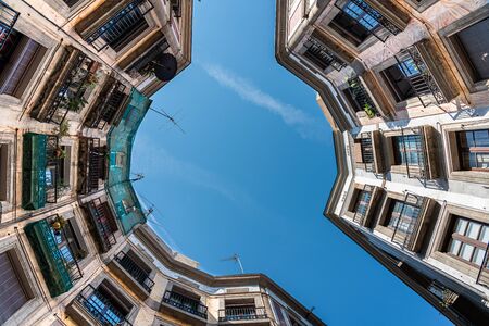 Detail of Beautiful Buildings Architecture In City Of Barcelona, Spain Shot With Perspective Viewの写真素材
