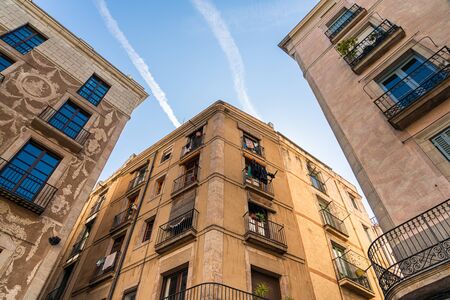 Detail of Beautiful Buildings Architecture In City Of Barcelona, Spain Shot With Perspective Viewの写真素材