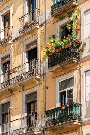 Detail of Beautiful Facade Building Architecture In City Of Barcelona, Spainの写真素材