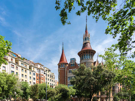 BARCELONA, SPAIN - JUNE 04, 2019: Casa de les Punxes or Casa Terradas is a building designed by the Modernista architect Josep Puig Cadafalch in 1905のeditorial素材