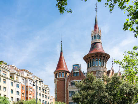 BARCELONA, SPAIN - JUNE 04, 2019: Casa de les Punxes or Casa Terradas is a building designed by the Modernista architect Josep Puig Cadafalch in 1905のeditorial素材