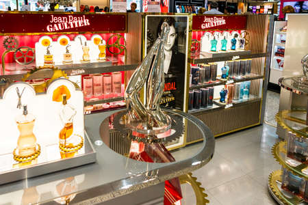 BARCELONA, SPAIN - JUNE 04, 2019: Jean-Paul Gaultier perfume for sale in luxury shopping mall storeのeditorial素材