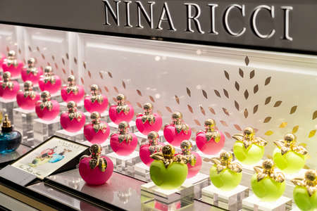 BARCELONA, SPAIN - JUNE 04, 2019: Nina Ricci perfume for sale in luxury shopping mall storeのeditorial素材