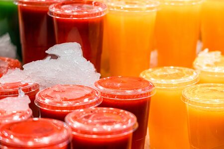 Fresh Natural Fruit Juice For Sale In Spanish Marketの写真素材