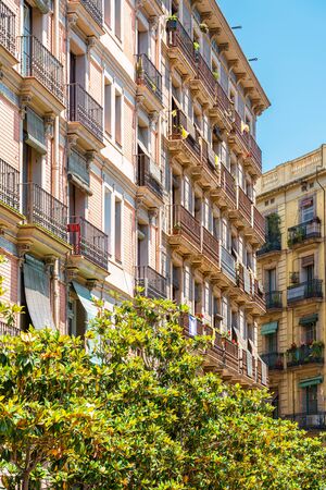 Beautiful Facade Building Architecture In City Of Barcelona, Spainの写真素材