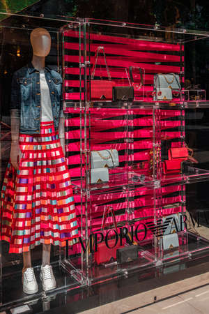 BARCELONA, SPAIN - JUNE 06, 2019: Armani store window display in Barcelonaのeditorial素材