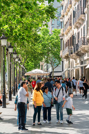 BARCELONA, SPAIN - JUNE 06, 2019: People and tourists walking on one of the most important avenues in downtown Barcelona cityのeditorial素材