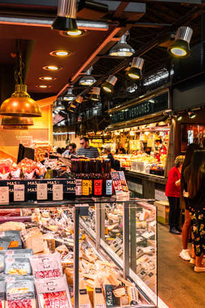 BARCELONA, SPAIN - JUNE 06, 2019: Meat Products For Sale In Barcelona Marketのeditorial素材
