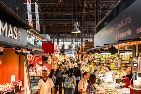 BARCELONA, SPAIN - JUNE 06, 2019: Meat Products For Sale In Barcelona Marketのeditorial素材