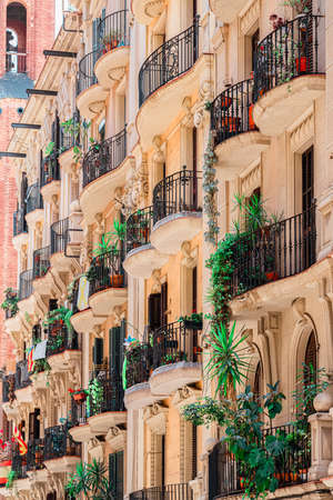 Beautiful Facade Building Architecture In City Of Barcelona, Spainの写真素材