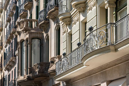 Beautiful Facade Building Architecture In City Of Barcelona, Spainの写真素材