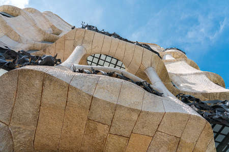 BARCELONA, SPAIN - AUGUST 05, 2016: Casa Mila or La Pedrera is a modernist building in Barcelona and was the last private residence designed by architect Antoni Gaudi built between 1906 and 1910.のeditorial素材